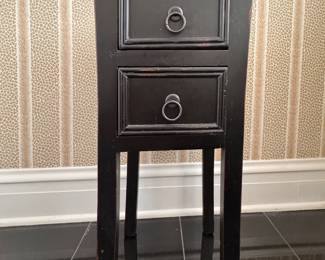 Ebonized Wood Two-Drawer Side Table. Measures 12" x 12" x 27" H. 12" x 12" x 27" H. Photo 1 of 3. 