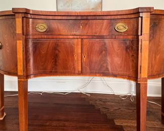 Antique Flame Mahogany Buffet with Satinwood Trim and Oval Brass Hardware. Measures 72" W x 26" D x 40" H. Photo 2 of 8.