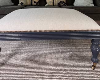 Neutral Upholstered Ottoman with Nailhead Trim & Grey Lacquered Frame.  Measures 30" x 40" x 18" H. Photo 3 of 3.