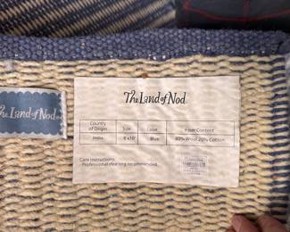 Land of Nod Blue & White Stipe Wool & Cotton Rug. Measures 8' x 10'. Photo 3 of 4. 
