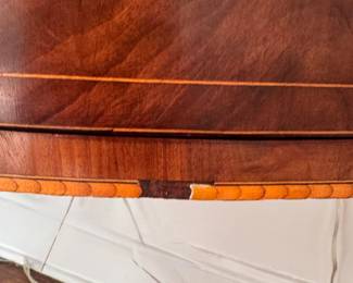 Antique Flame Mahogany Buffet with Satinwood Trim and Oval Brass Hardware. Measures 72" W x 26" D x 40" H. Photo 7 of 8.