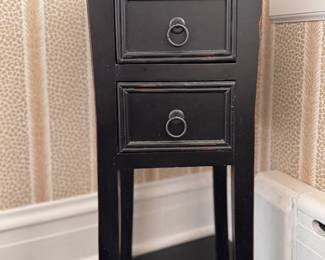 Ebonized Wood Two-Drawer Side Table. Measures 12" x 12" x 27" H. Photo 2 of 3. 