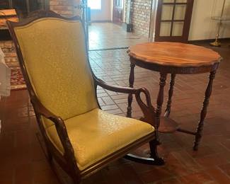 Antique rocker, table
