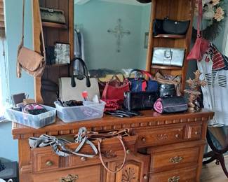 HAND BAGS, DRESSER WITH MIRROR