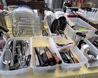 COOKING UTENSILS, KNIVES, RACKS