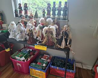 BOXES OF CHRISTMAS LIGHT BULBS, STRINGS AND DECOR