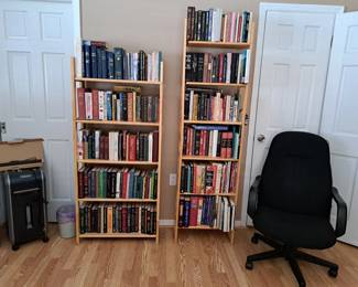 GOOD SELECTION OF BOOKS AND BOOK CASES, 3 OFFICE CHAIRS