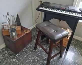 ELECTRIC PIANO WITH STAND & MUSIC, ANTIQUES COLLECTION