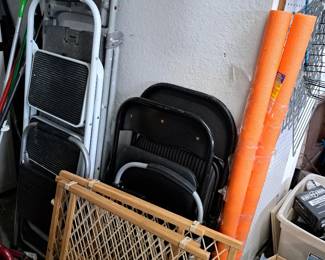 INTERIOR HOME GATES, NOODLES, VARIOUS SIZES OF STOOLS & LADDERS