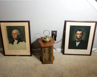 Large Lincoln & Washington Prints, Town Crier Lantern Style Radio