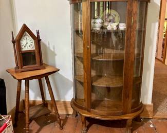 Antique Oak Side table, Oak Curio Cabinet