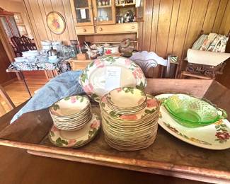 late 1800's wooden tray, Franciscan ware Desert Rose 