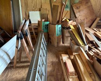 slide ladder, saw horses 