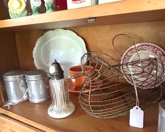 egg basket, metal S n P shakers 