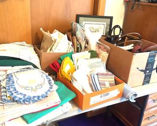 vintage dollies, napkins, purses 