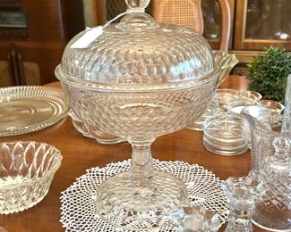 gorgeous Indiana glass diamond point pedestal compote