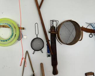 laundry paddle, leather strap, sifter 