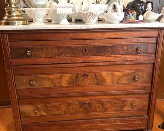 Burled Mahogany chest with marble top