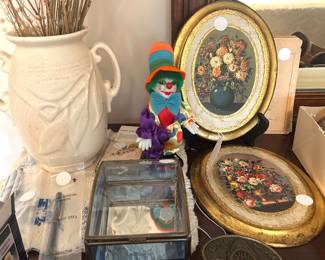 clown and vintage gold leaf wooden plaque 