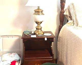 nightstand and tole wastebasket 