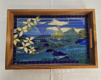 Serving tray with stained glass inlay