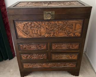 Look carefully as the carvings are different on the chests. These are fine examples of this work.