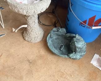 Concrete birdbath and garden bird feeder