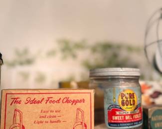 Vintage Kwik-Kut Ideal Food Chopper box & advertising jar