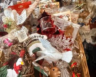 Basket of glass ornaments and Gatlinburg souvenirs