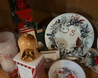 Christmas cardinal plate and Santa serving bowl