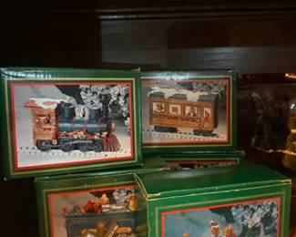 Vintage Christmas train scene tin boxes