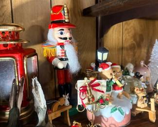 Nutcracker figures and Christmas shelf decor