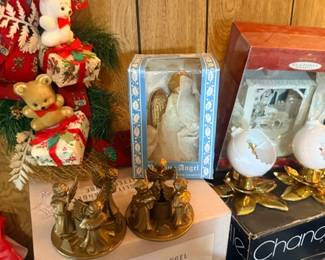 Silver glitter angel and boxed collectible figurines