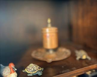 Vintage bird figurine & jeweled turtle trinket box