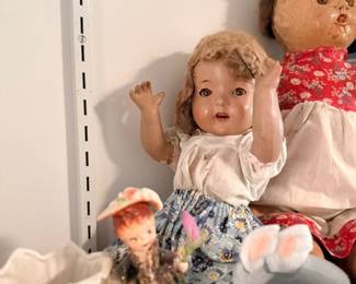Antique composition dolls & bunny figurine