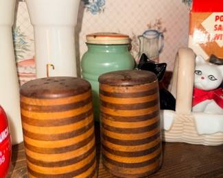 Turned wood canisters and tea caddies pair