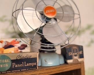 Vintage Zero chrome fan & radio panel lamps advertising boxes