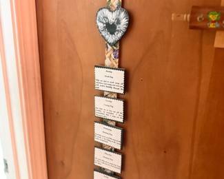 Hanging recipe card wall decor with heart charm
