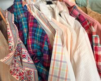 Rack of vintage plaid shirts & clothing