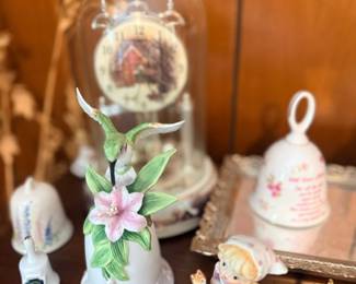 Porcelain hummingbird figurine & collector bells