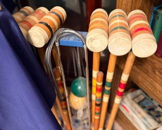 Vintage wooden croquet set with mallets, balls & stand