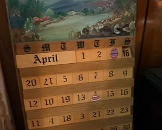 Vintage wooden perpetual calendar landscape