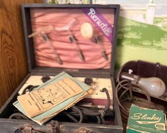 Vintage Renulife violet ray device set & Slinky boxes