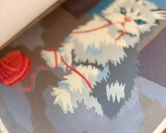 Framed white cat with yarn print