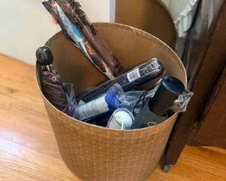 Basket of vintage umbrellas & canes