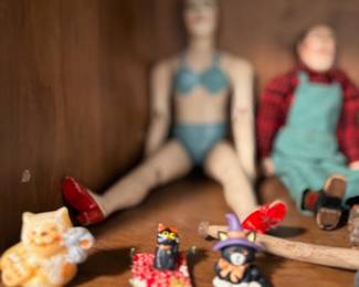 Vintage bathing beauty doll & Halloween figurines