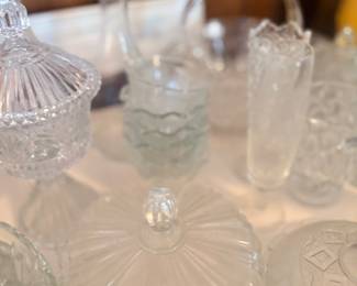 Cut crystal decanter and covered candy dish
