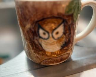 Ceramic owl-face coffee mug