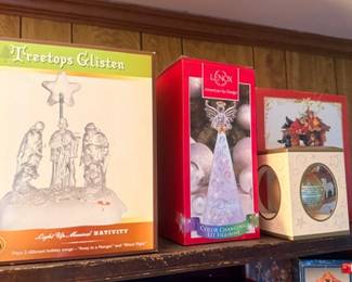 Boxed light-up nativity sets and holiday decor