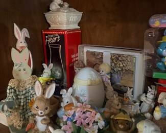 Easter rabbit figurine collection with egg decor